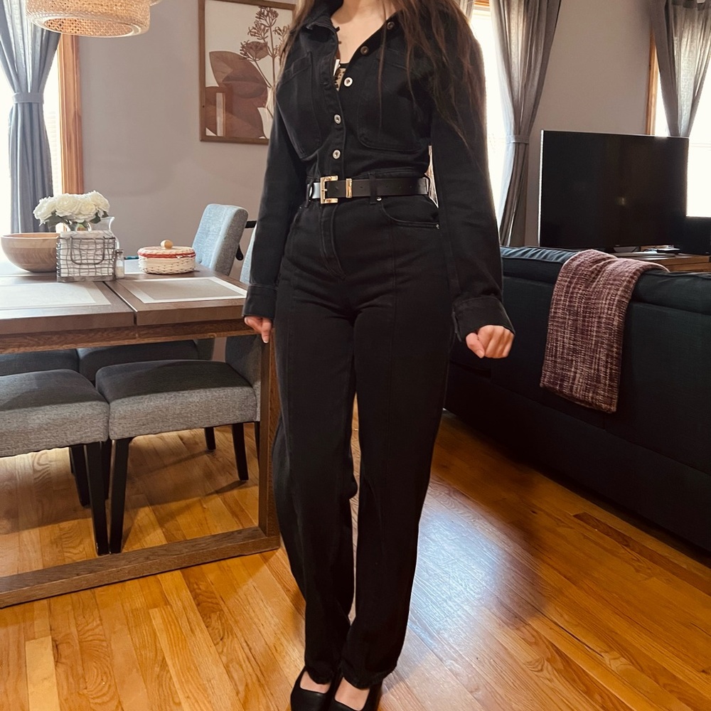 Zara straight legged denim jumpsuit